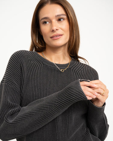 Mila Twist Wash Crew Neck Knit Black - Things I Like Things I Love