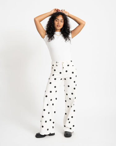 Mina Wide Leg Polkadot Jeans Wit - Things I Like Things I Love