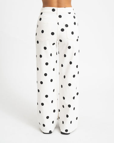 Mina Wide Leg Polkadot Jeans Wit - Things I Like Things I Love