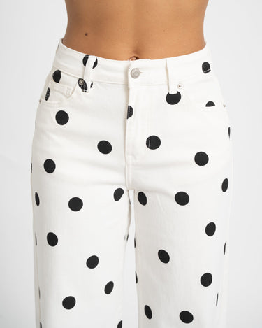 Mina Wide Leg Polkadot Jeans Wit - Things I Like Things I Love
