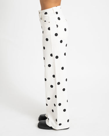 Mina Wide Leg Polkadot Jeans Wit - Things I Like Things I Love