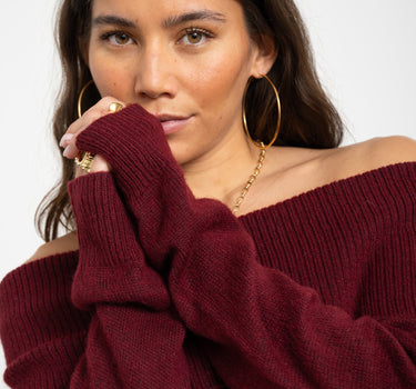 Minka Off Shoulder Knit Cabernet - Things I Like Things I Love