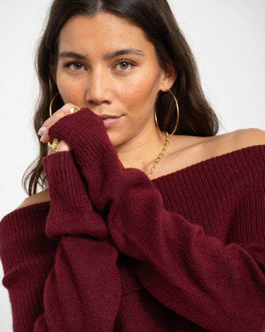 Minka Off Shoulder Knit Cabernet - Things I Like Things I Love