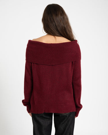 Minka Off Shoulder Knit Cabernet - Things I Like Things I Love
