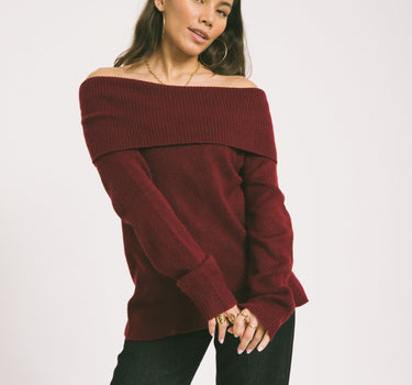 Minka Off Shoulder Knit Cabernet - Things I Like Things I Love