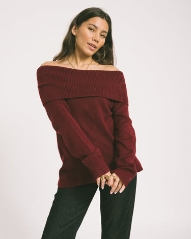 Minka Off Shoulder Knit Cabernet - Things I Like Things I Love