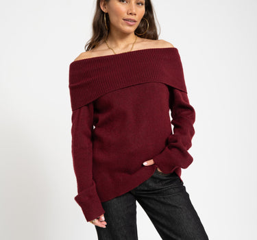 Minka Off Shoulder Knit Cabernet - Things I Like Things I Love