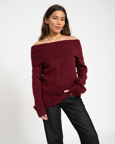 Minka Off Shoulder Knit Cabernet - Things I Like Things I Love