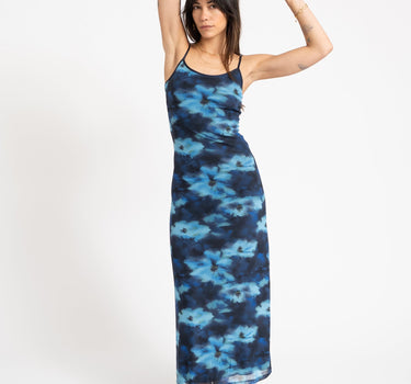 Minna Mesh Singlet Long Dress Blue Blur Flower - Things I Like Things I Love