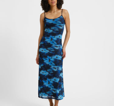 Minna Mesh Singlet Long Dress Blue Blur Flower - Things I Like Things I Love