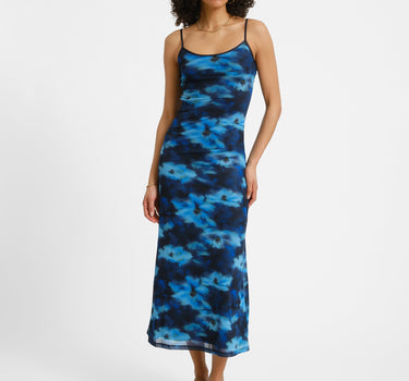 Minna Mesh Singlet Long Dress Blue Blur Flower - Things I Like Things I Love