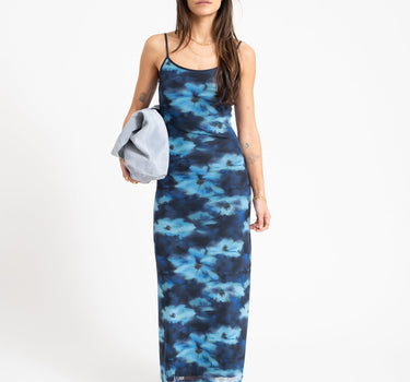 Minna Mesh Singlet Long Dress Blue Blur Flower - Things I Like Things I Love