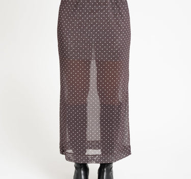 Minna Mesh Straight Skirt Seal Brown Polka Dot - Things I Like Things I Love
