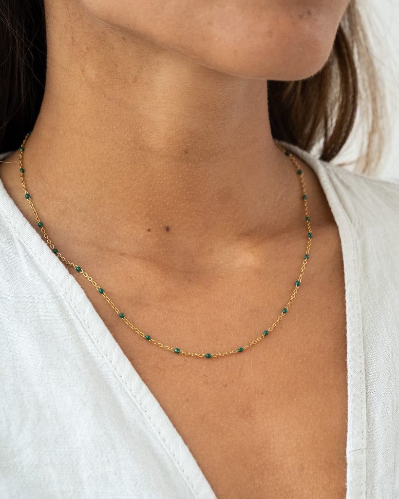 Necklace Dot Green Gold - Things I Like Things I Love
