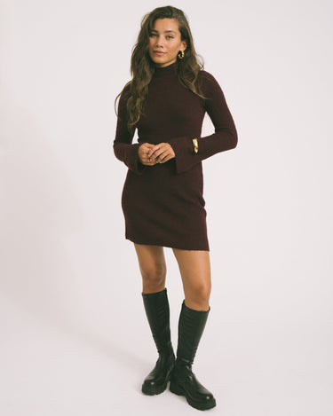 Nola High Neck Knit Dress Windsor Wine - Things I Like Things I Love