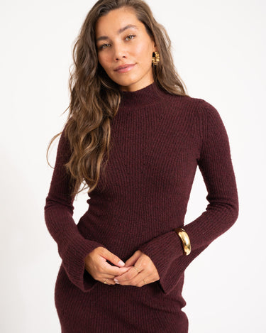 Nola High Neck Knit Dress Windsor Wine - Things I Like Things I Love