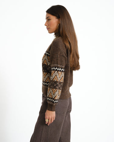 Nordic High Neck Knit Chocolate Bruin/WASHED - Things I Like Things I Love