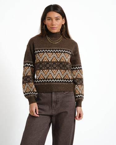Nordic High Neck Knit Chocolate Bruin/WASHED - Things I Like Things I Love