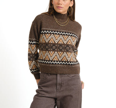 Nordic High Neck Knit Chocolate Bruin/WASHED - Things I Like Things I Love