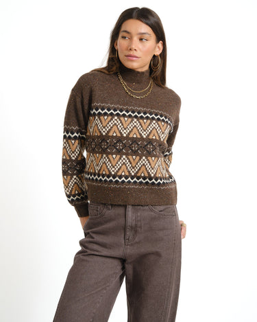 Nordic High Neck Knit Chocolate Bruin/WASHED - Things I Like Things I Love