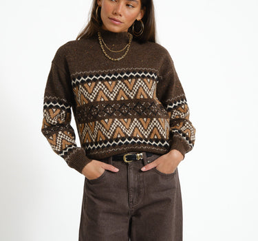 Nordic High Neck Knit Chocolate Bruin/WASHED - Things I Like Things I Love