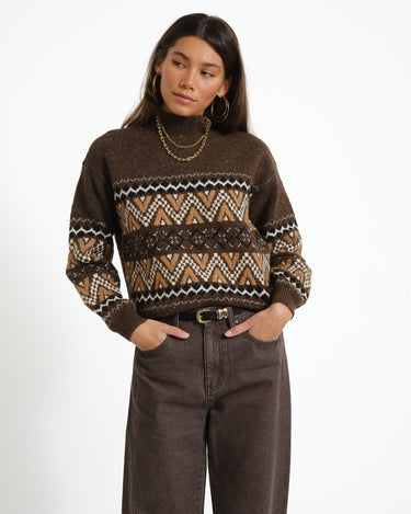 Nordic High Neck Knit Chocolate Bruin/WASHED - Things I Like Things I Love