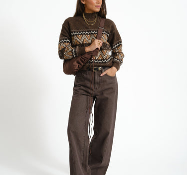 Nordic High Neck Knit Chocolate Bruin/WASHED - Things I Like Things I Love