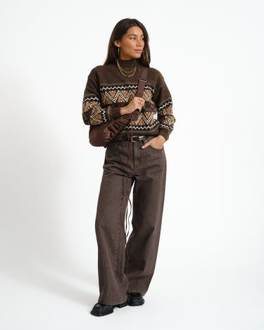 Nordic High Neck Knit Chocolate Bruin/WASHED - Things I Like Things I Love