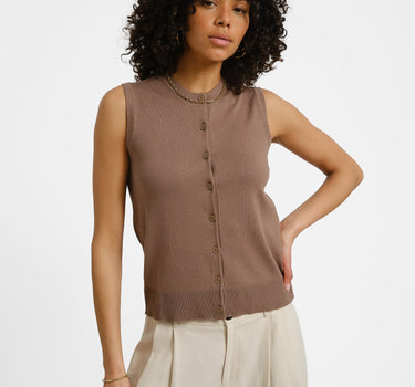 Ophelia Cardigan Vest Knit Brown - Things I Like Things I Love