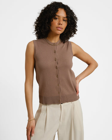 Ophelia Cardigan Vest Knit Brown - Things I Like Things I Love