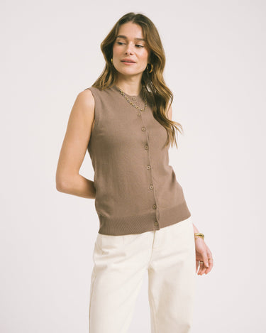 Ophelia Cardigan Vest Knit Brown - Things I Like Things I Love