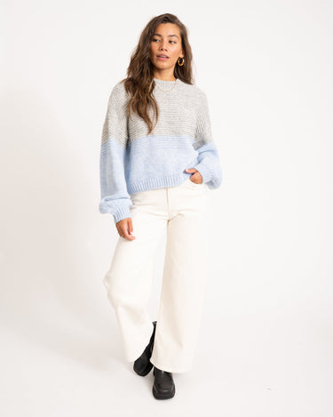 Ophelia High Neck Knit Cashmere Blue/Grey Melange - Things I Like Things I Love