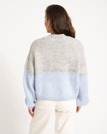 Ophelia High Neck Knit Cashmere Blue/Grey Melange - Things I Like Things I Love