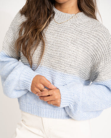 Ophelia High Neck Knit Cashmere Blue/Grey Melange - Things I Like Things I Love