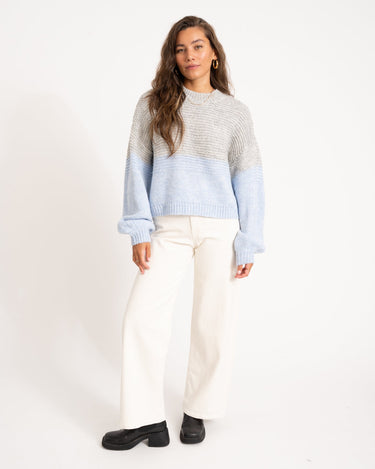 Ophelia High Neck Knit Cashmere Blue/Grey Melange - Things I Like Things I Love