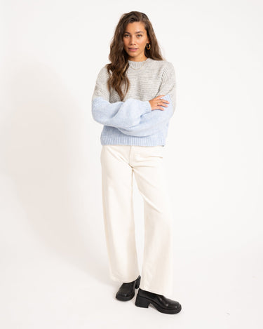 Ophelia High Neck Knit Cashmere Blue/Grey Melange - Things I Like Things I Love