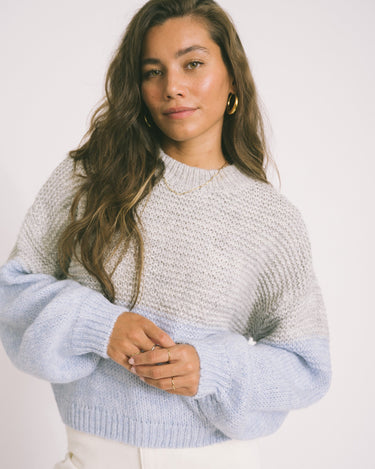 Ophelia High Neck Knit Cashmere Blue/Grey Melange - Things I Like Things I Love