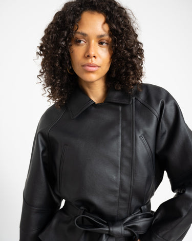 PAULA WAISTED PU JACKET Black - Things I Like Things I Love