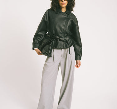 PAULA WAISTED PU JACKET Black - Things I Like Things I Love