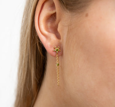 Peridot Flower Chain Earring Green Gold - Things I Like Things I Love