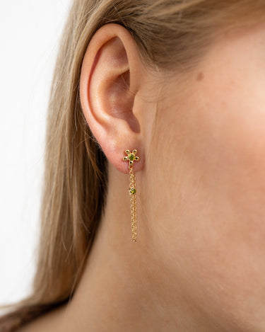 Peridot Flower Chain Earring Green Gold - Things I Like Things I Love