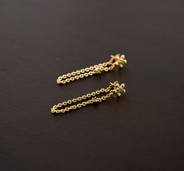 Peridot Flower Chain Earring Green Gold - Things I Like Things I Love