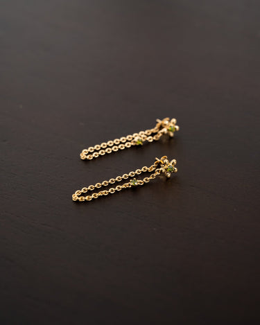 Peridot Flower Chain Earring Green Gold - Things I Like Things I Love