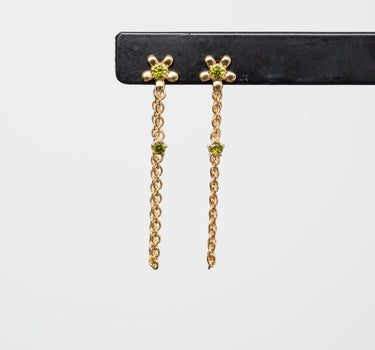 Peridot Flower Chain Earring Green Gold - Things I Like Things I Love