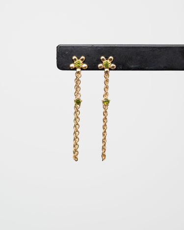 Peridot Flower Chain Earring Green Gold - Things I Like Things I Love