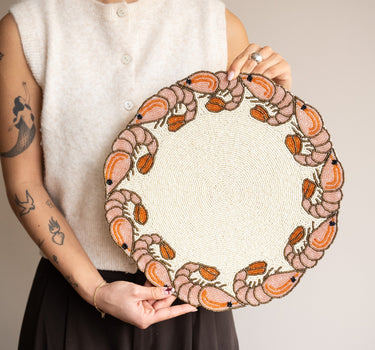 Placemat Beaded Prawns Round - Things I Like Things I Love