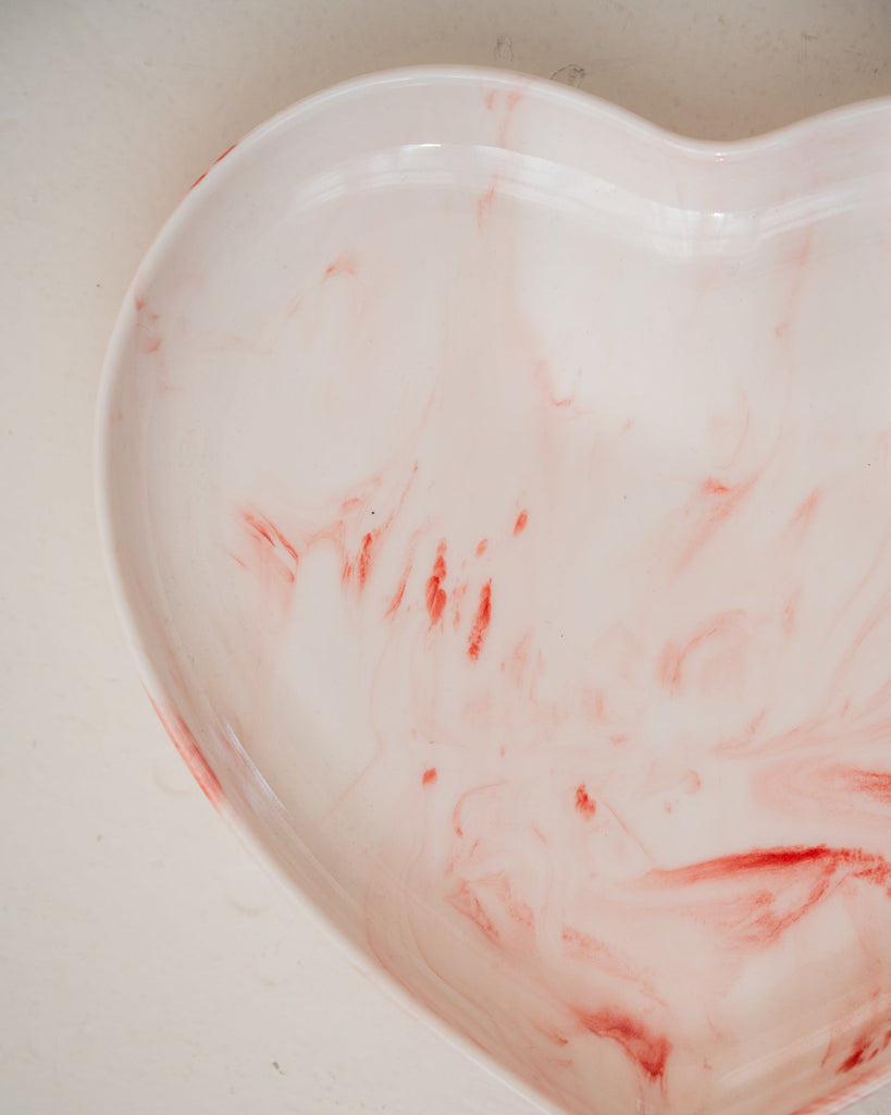 Plate Heart Porcelain White Pink - Things I Like Things I Love