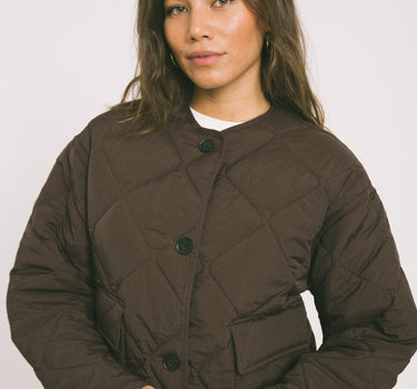Quilted Short Jacket Dark Brown - Things I Like Things I Love