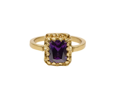 Ring Brass Big Purple Zircon Gold - Things I Like Things I Love