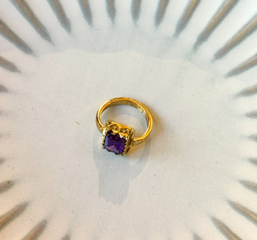 Ring Brass Big Purple Zircon Gold - Things I Like Things I Love